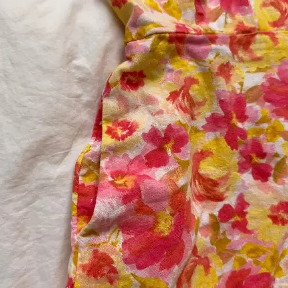old navy sz XS Cottagecore linen babydoll floral mini dress stappy pockets - Picture 5 of 8